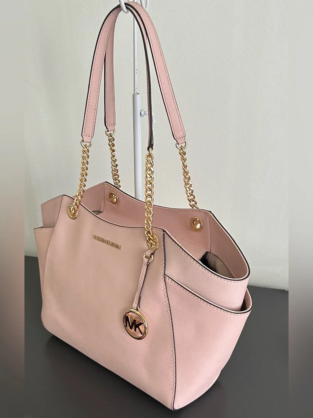 Michael Kors Pink Saffiano Leather Tote Bag large structured shoulder bag